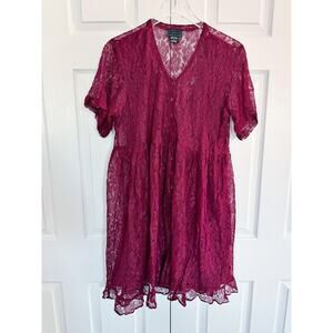 Vintage Starina Lace Overlay Babydoll Mini Dress Wine Red Burgundy